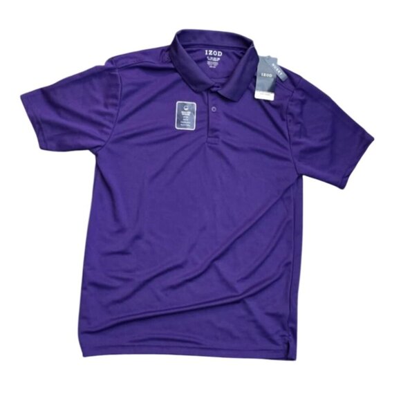 Izod Mens Purple Polo Shirt XL Moisture Wicking Snag Resistant Anti-Pill Short S - Picture 1 of 2